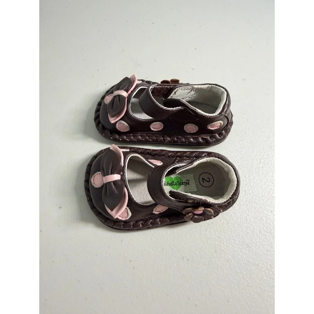 Aldabella Scarpa Baby Girls Brown Pink Leather Bow Mary Jane Shoes Size 2